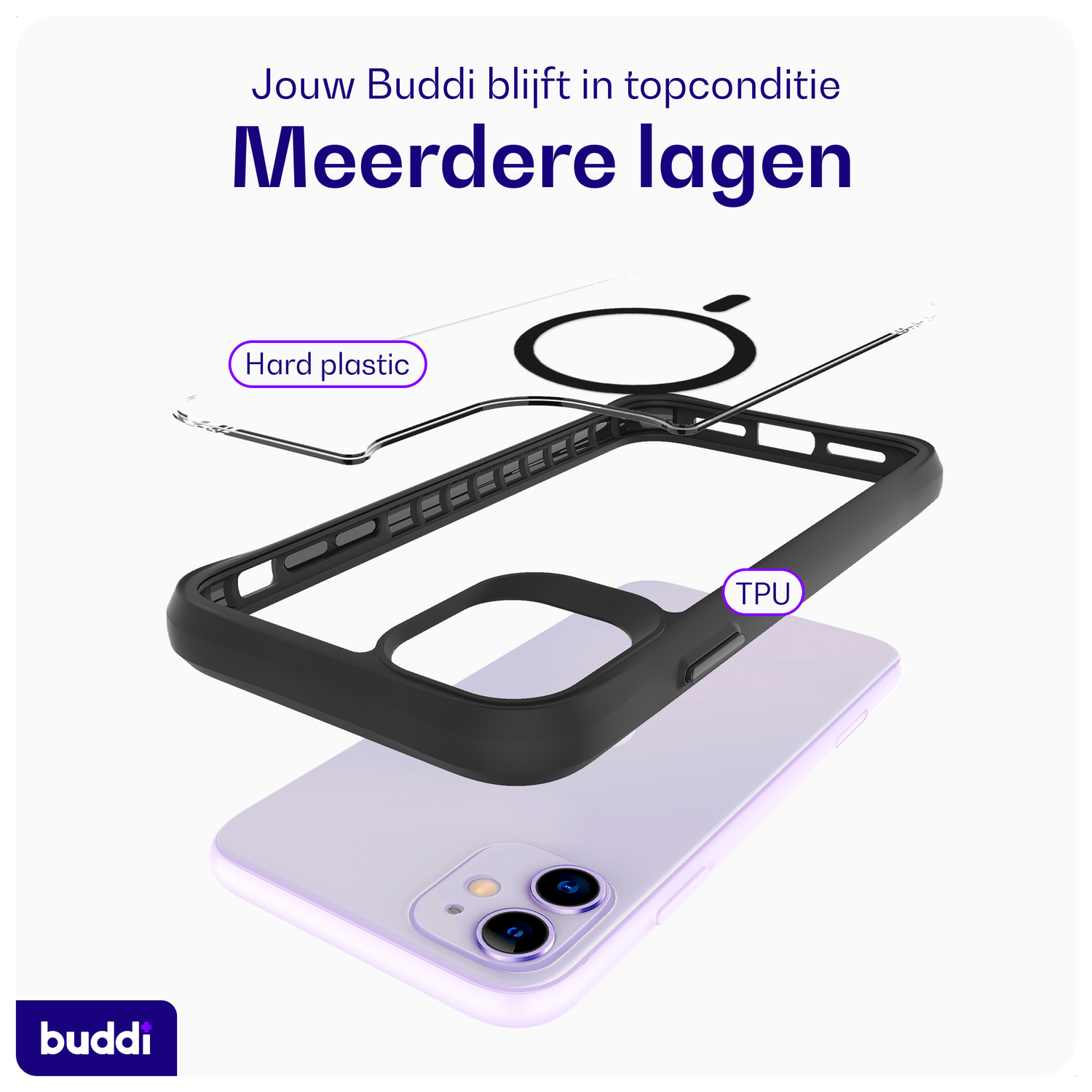 Buddi Hybrid Apple iPhone 11 Hoesje MagSafe Back Cover Transparant Zwart afbeelding 7