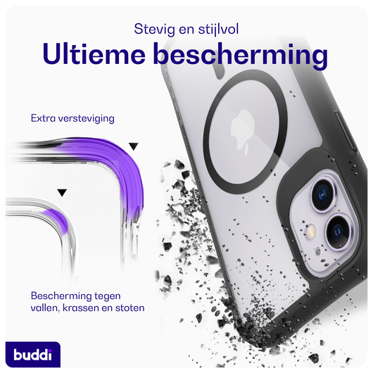 Buddi Hybrid Apple iPhone 11 Hoesje MagSafe Back Cover Transparant Zwart afbeelding 2