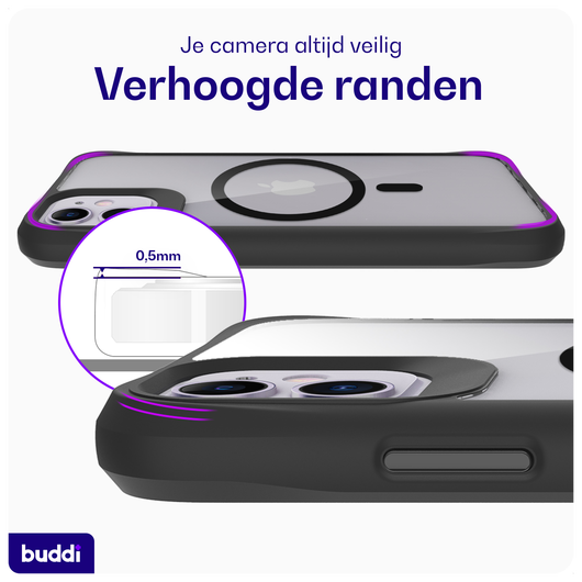 Buddi Hybrid Apple iPhone 11 Hoesje MagSafe Back Cover Transparant Zwart afbeelding 5