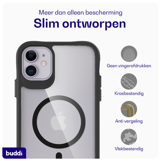 Buddi Hybrid Apple iPhone 11 Hoesje MagSafe Back Cover Transparant Zwart afbeelding 6