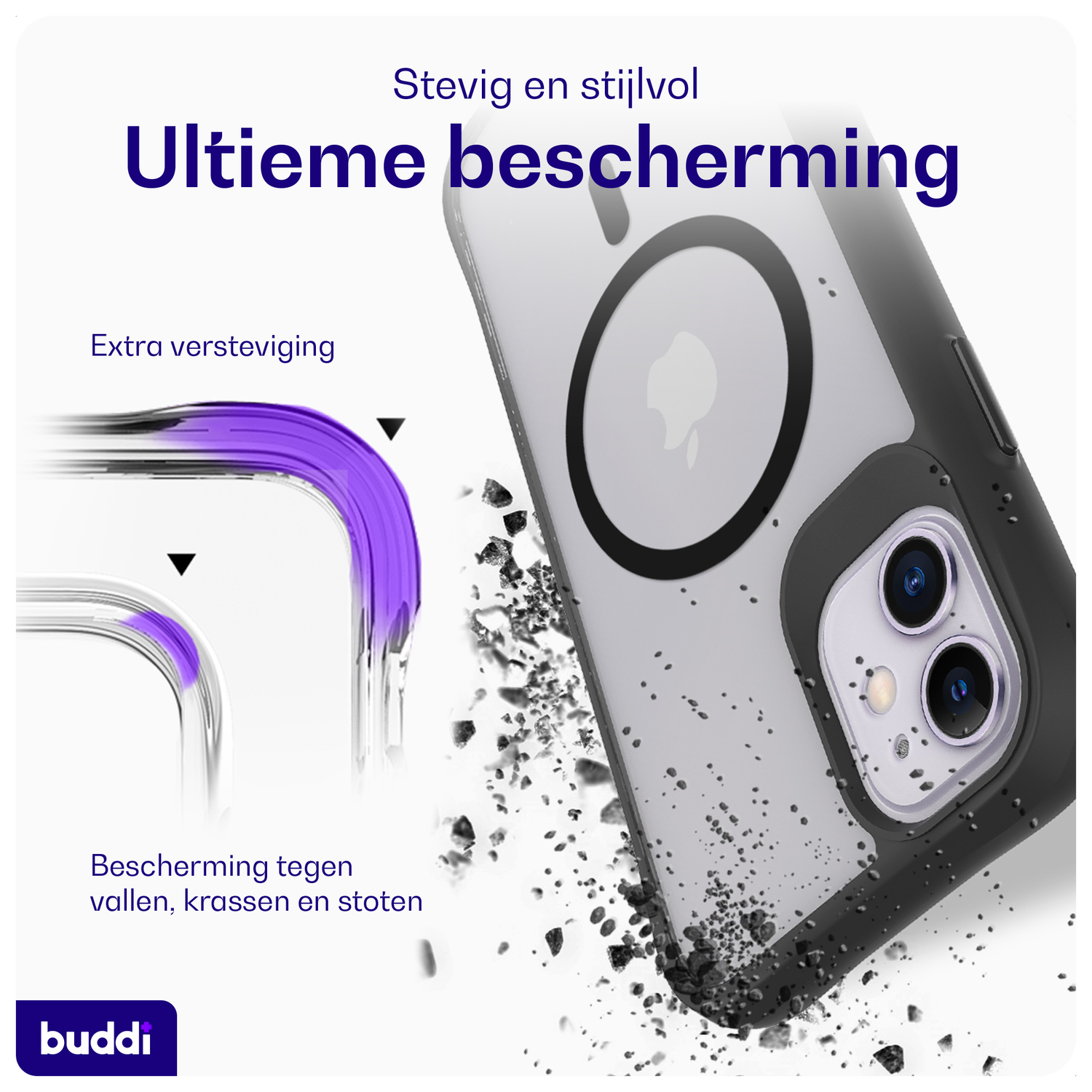 Buddi Hybrid Apple iPhone 11 Hoesje MagSafe Back Cover Matte Zwart afbeelding 2