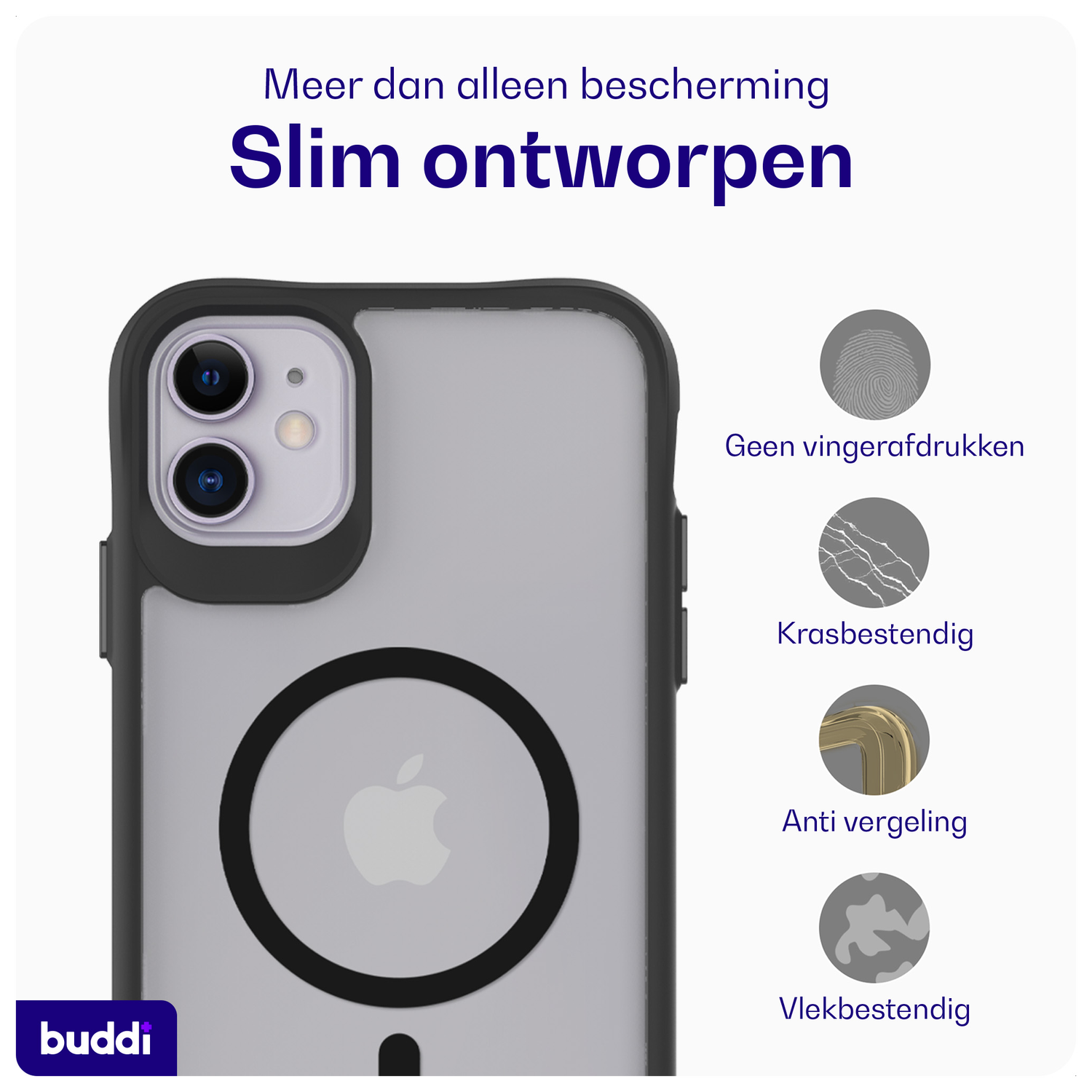 Buddi Hybrid Apple iPhone 11 Hoesje MagSafe Back Cover Matte Zwart afbeelding 6