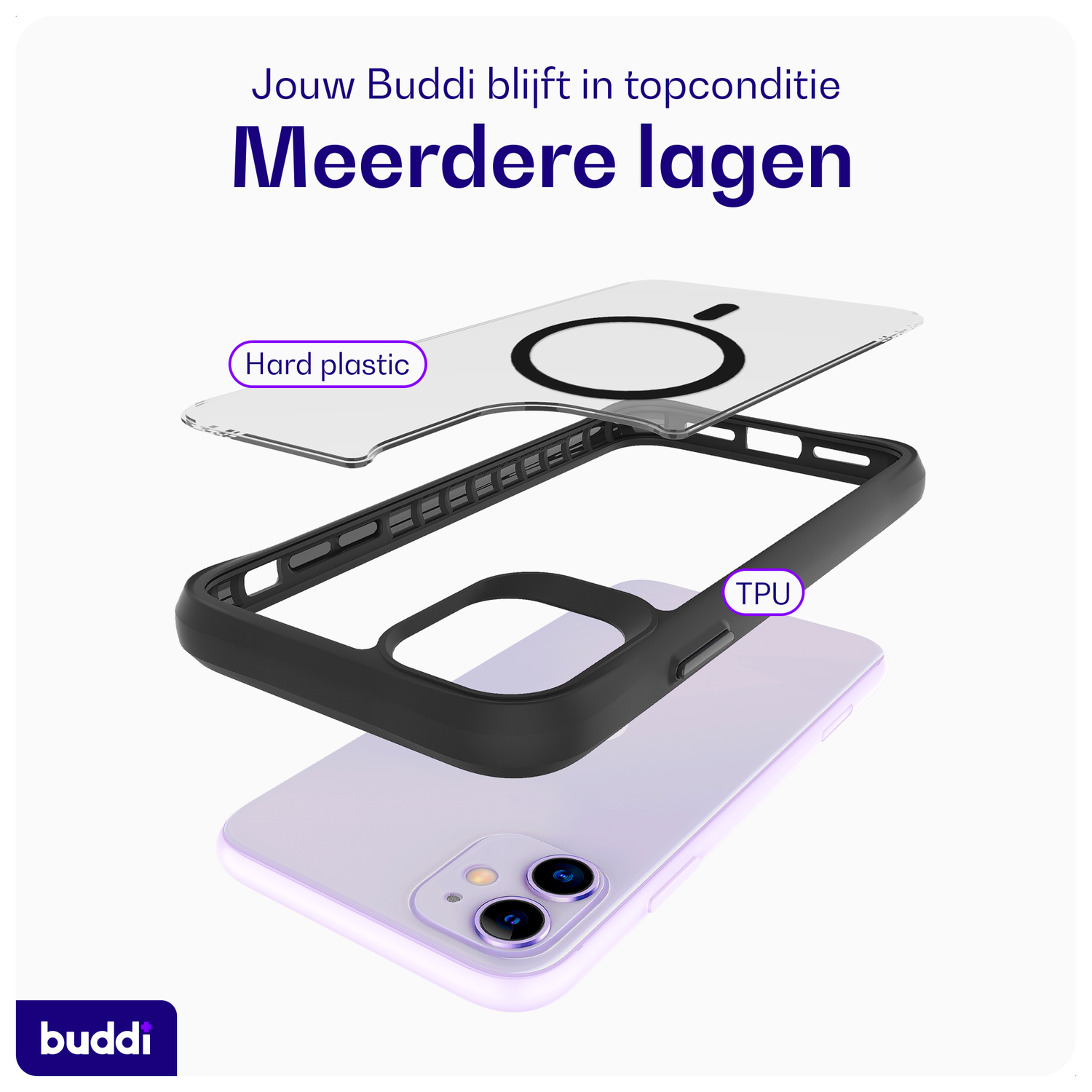 Buddi Hybrid Apple iPhone 11 Hoesje MagSafe Back Cover Matte Zwart afbeelding 7