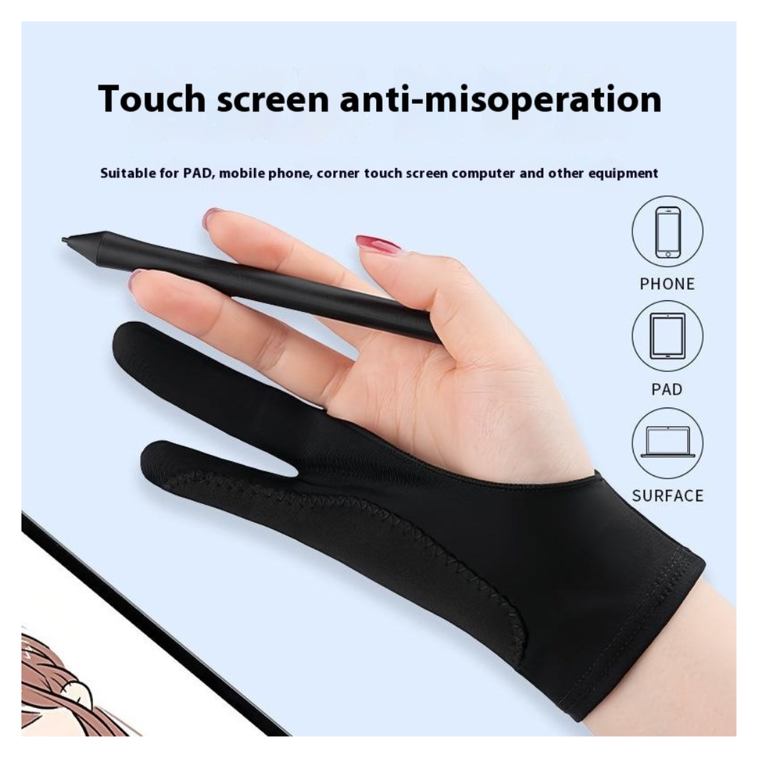 Teken Handschoen voor Tablet Tweevinger Kunstenaarshandschoen - Maat M afbeelding 4