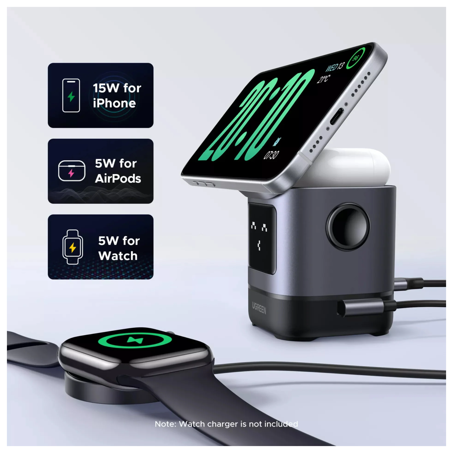 Ugreen 2-in-1 Draadloze Oplader voor iPhone + AirPods afbeelding 3