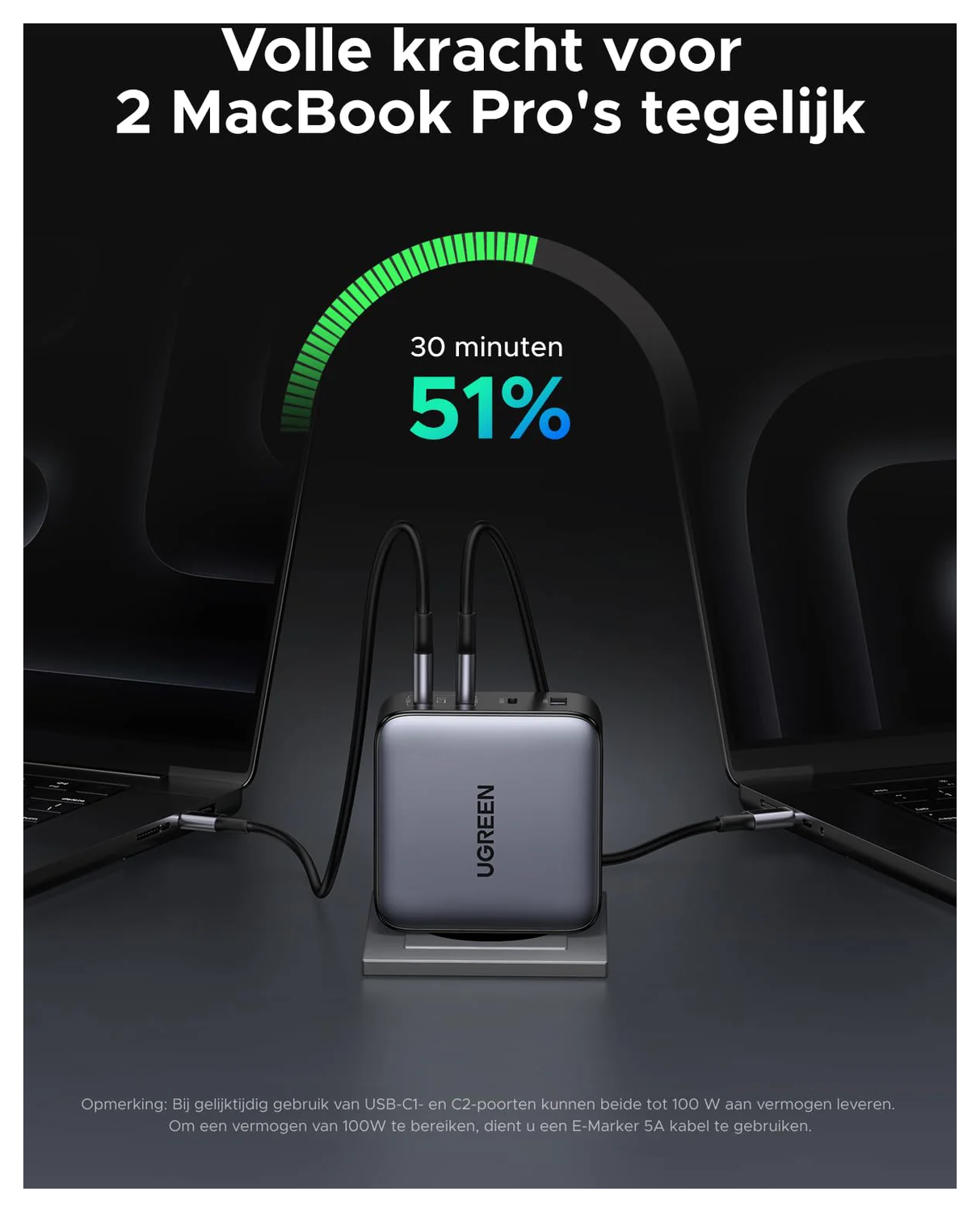UGREEN Nexode 200W USB/USB-C Snellader GaN Power Delivery Adapter Grijs afbeelding 4