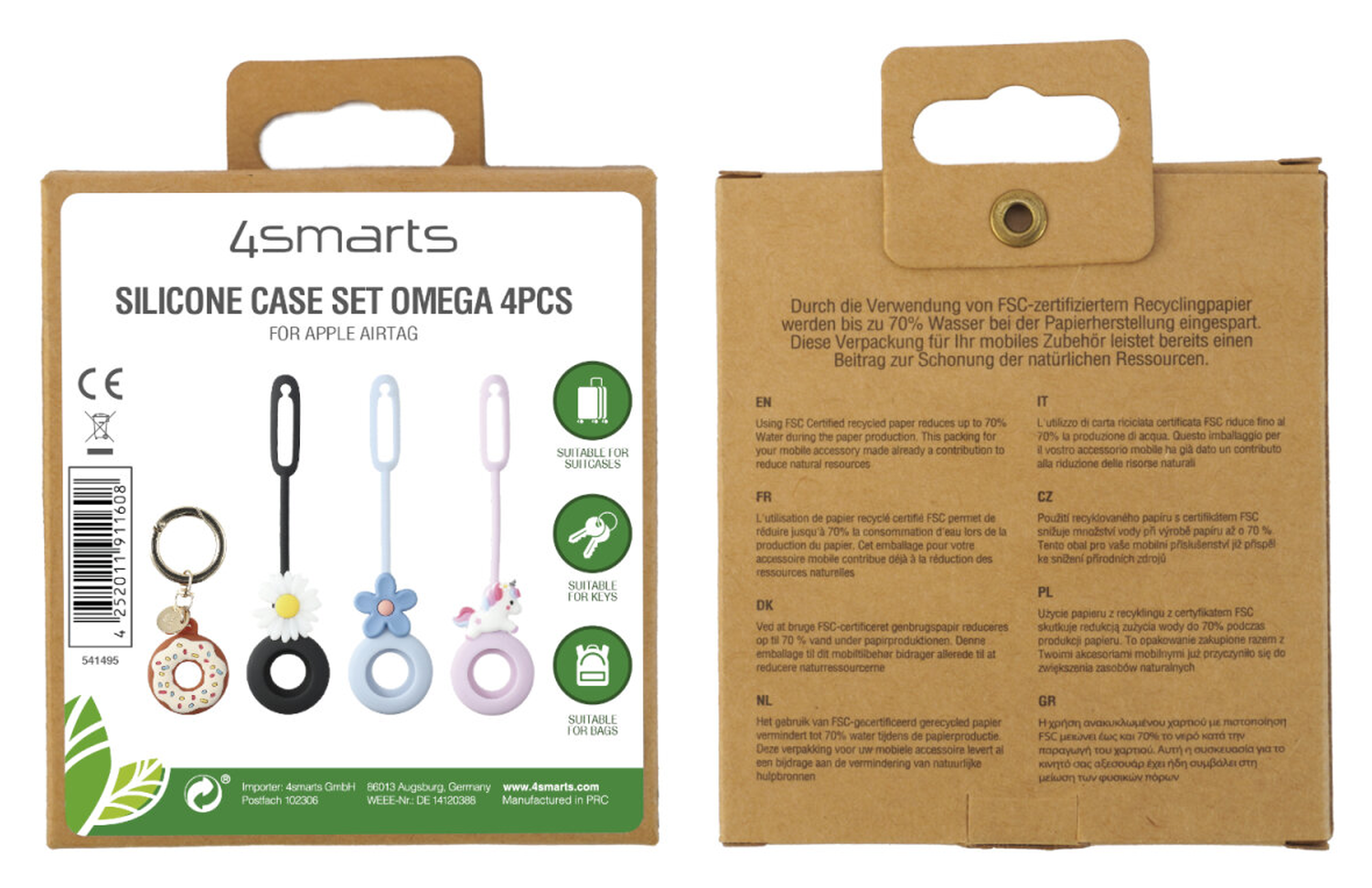 4smarts Apple AirTag Siliconen Kleurrijk Sleutelhanger Hoesje (4-Pack) afbeelding 8