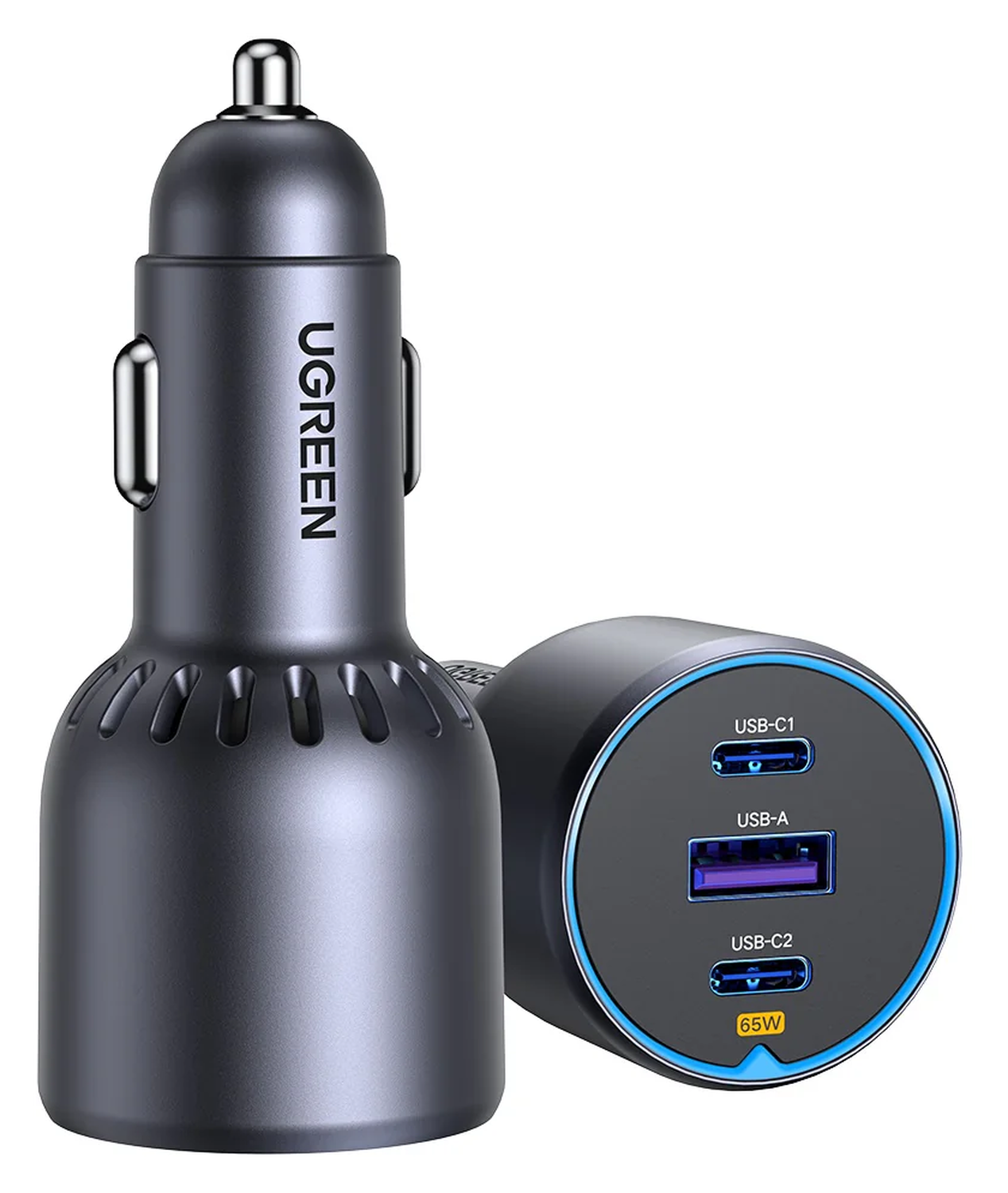 UGREEN USB/USB-C Auto Snellader 75W met PD en QC 3.0 Zwart afbeelding 1