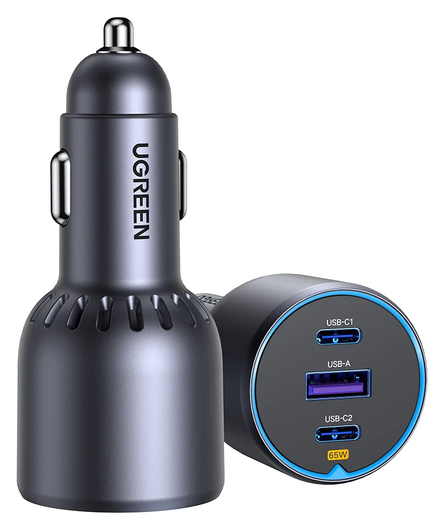 UGREEN USB/USB-C Auto Snellader 75W met PD en QC 3.0 Zwart afbeelding 1