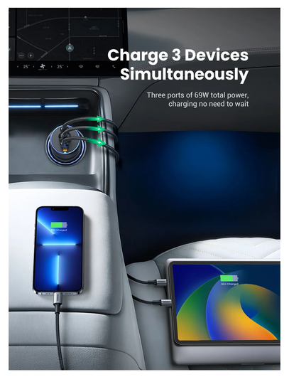 UGREEN USB/USB-C Auto Snellader 75W met PD en QC 3.0 Zwart afbeelding 6