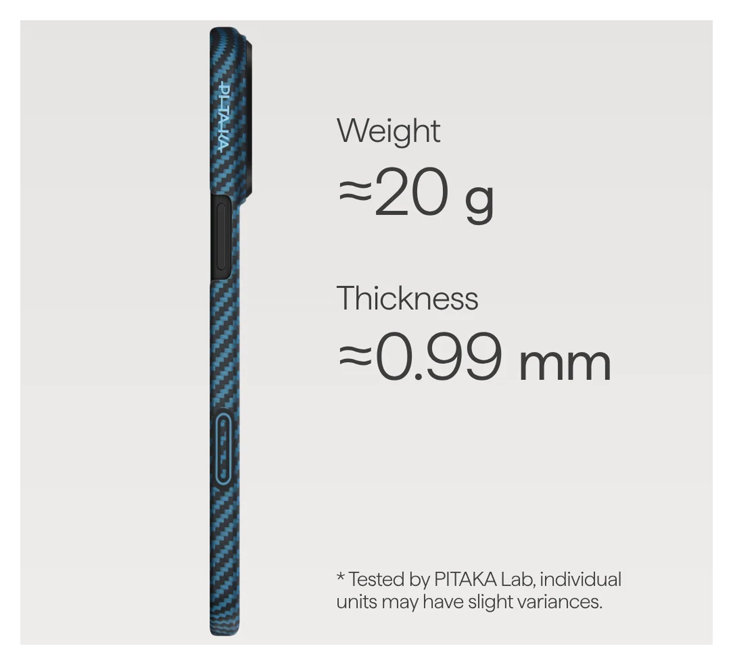 PITAKA Ultra-Slim iPhone 17 Pro Hoesje 600D MagSafe Ultra Dun Blauw Grijs afbeelding 4