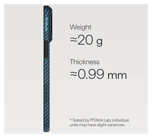 PITAKA Ultra-Slim iPhone 17 Pro Hoesje 600D MagSafe Ultra Dun Blauw Grijs afbeelding 4