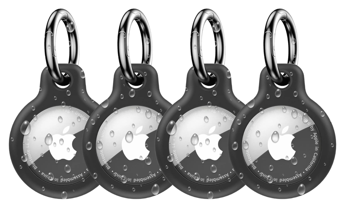 Apple AirTag TPU Sleutelhanger Hoesje Waterdicht Zwart (4-Pack) afbeelding 1