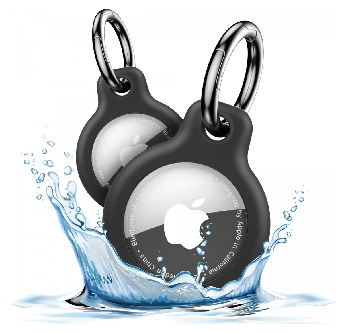 Apple AirTag TPU Sleutelhanger Hoesje Waterdicht Zwart (4-Pack) afbeelding 2