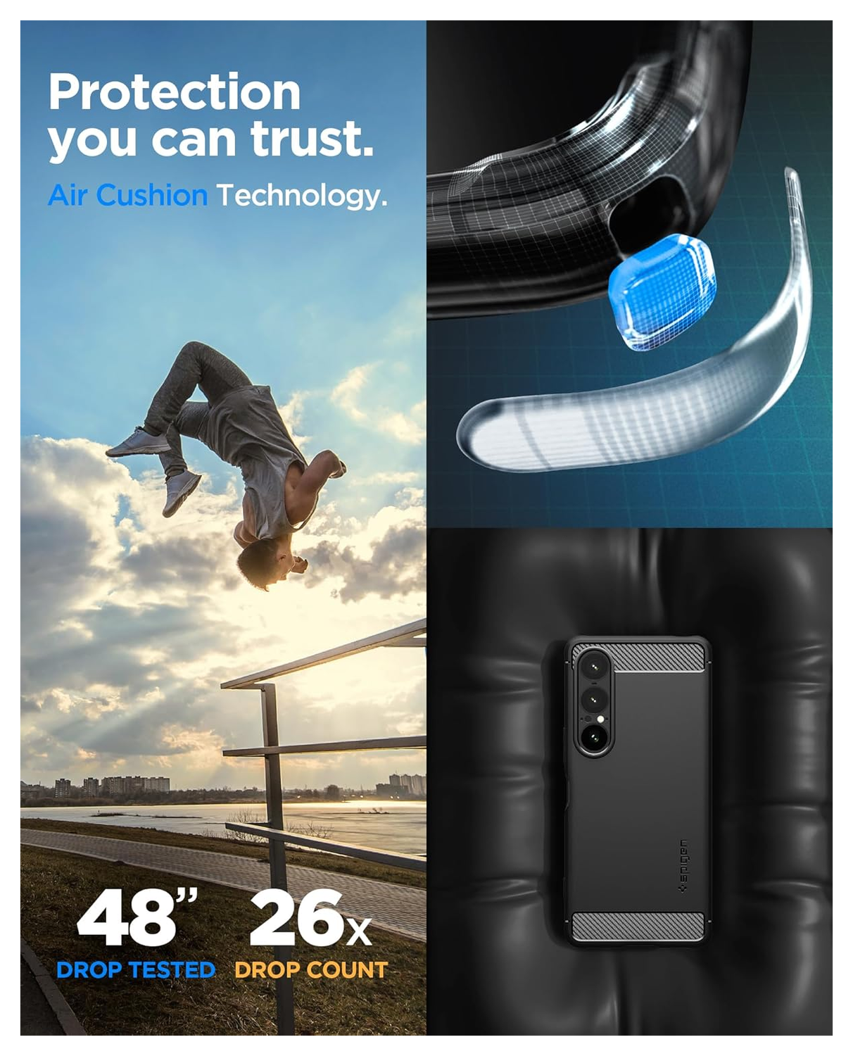 Spigen Rugged Armor Sony Xperia 1 VII Hoesje Back Cover Zwart afbeelding 2