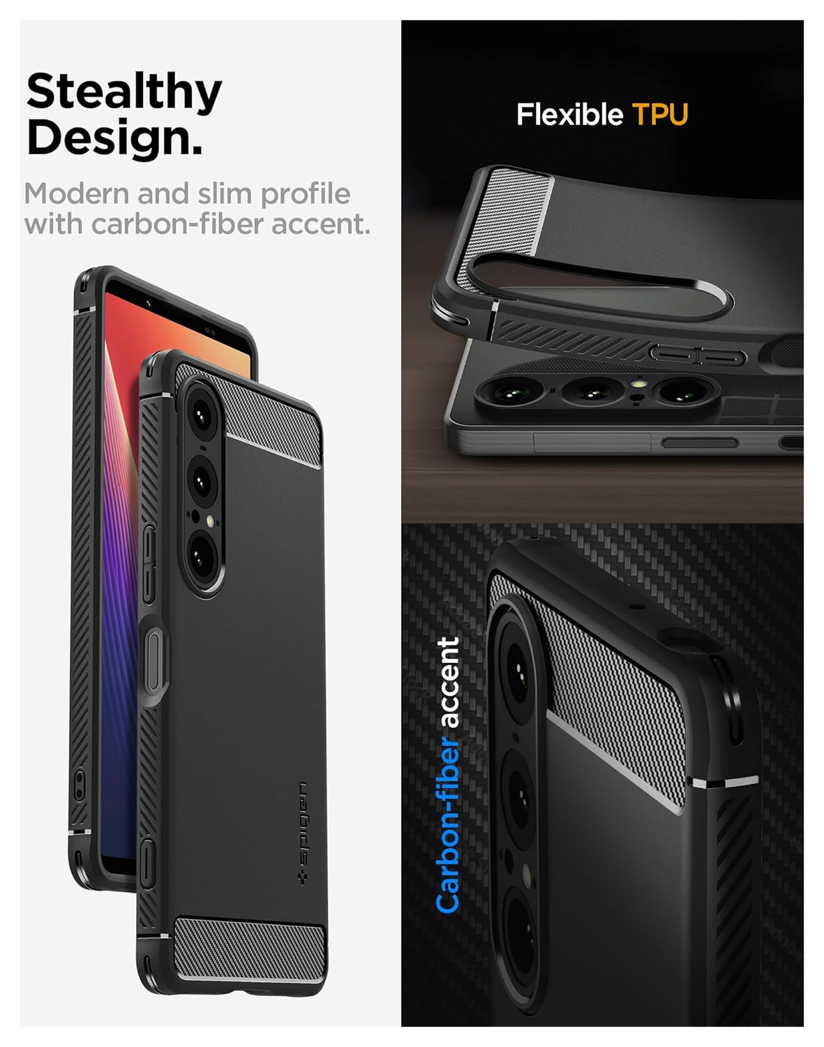 Spigen Rugged Armor Sony Xperia 1 VII Hoesje Back Cover Zwart afbeelding 4