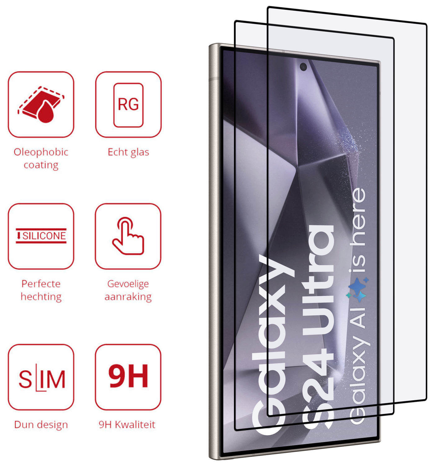 Duo Pack Rosso Samsung Galaxy S24 Ultra 9H Tempered Glass afbeelding 4