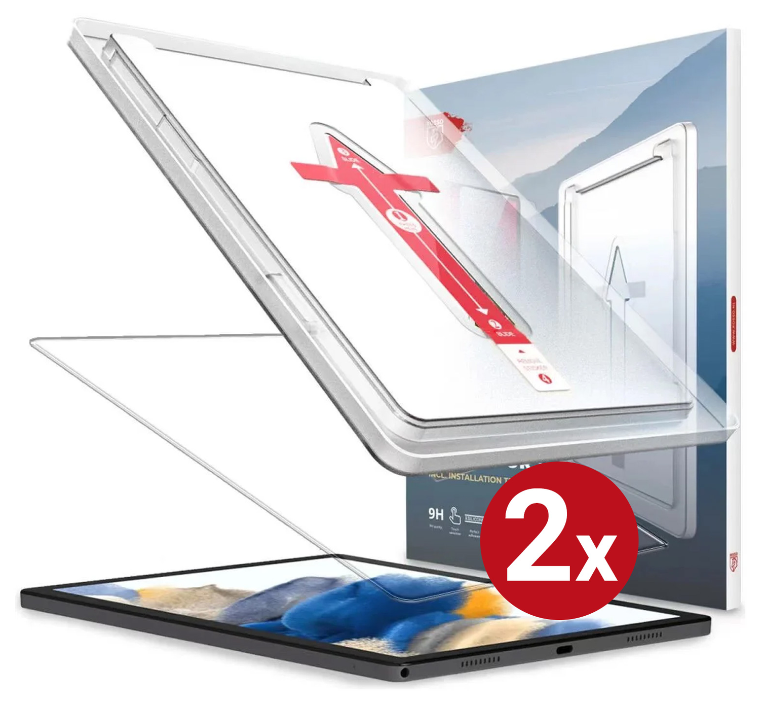 Duo pack Rosso Samsung Galaxy Tab A9 Tempered Glass Installatietray afbeelding 10