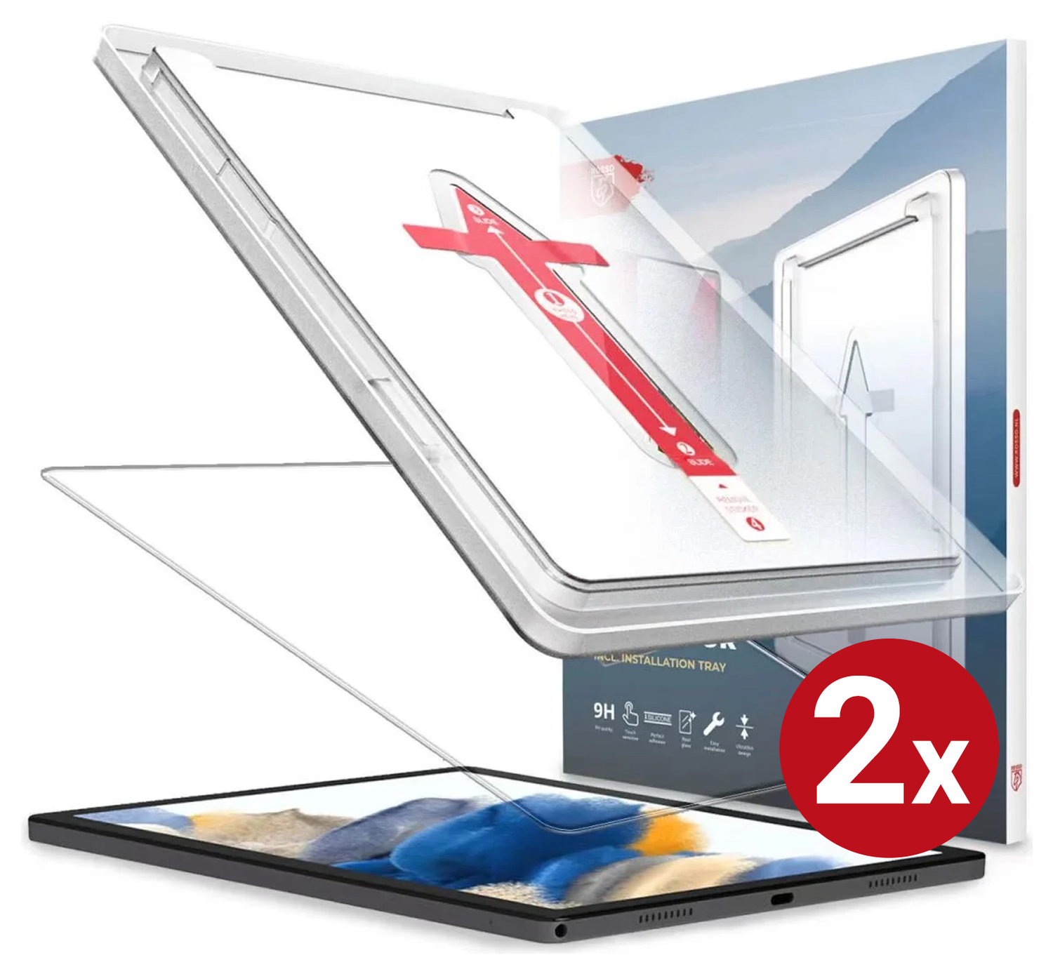 Duo pack Rosso Samsung Galaxy Tab A9 Tempered Glass Installatietray afbeelding 1