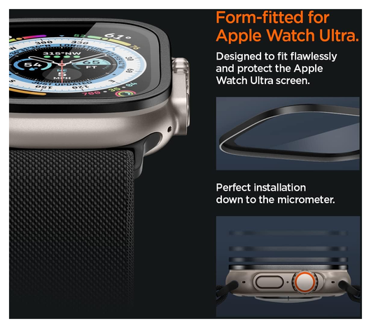 Spigen Glas.tR Slim Pro - Apple Watch Ultra (2) Screen Protector - Zwart afbeelding 5