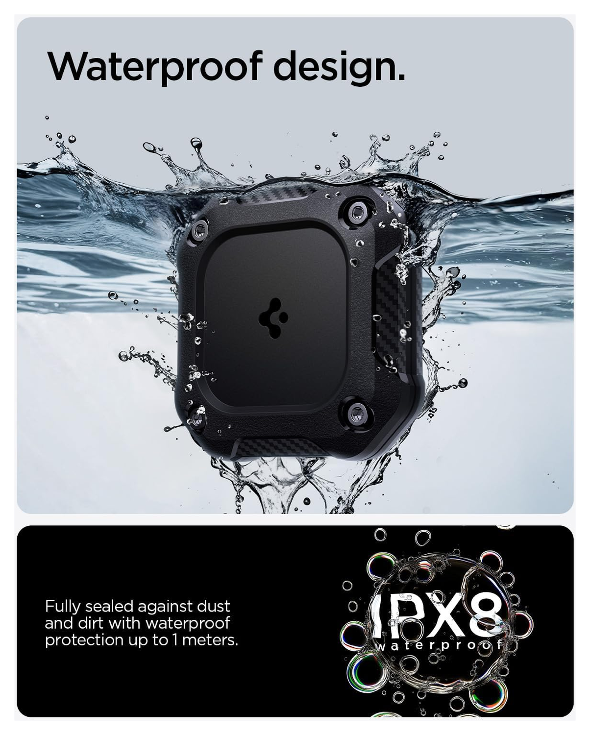 Spigen Tough Armor IP AirTag Hoesje Waterdicht Case met 3M Tape Zwart afbeelding 2