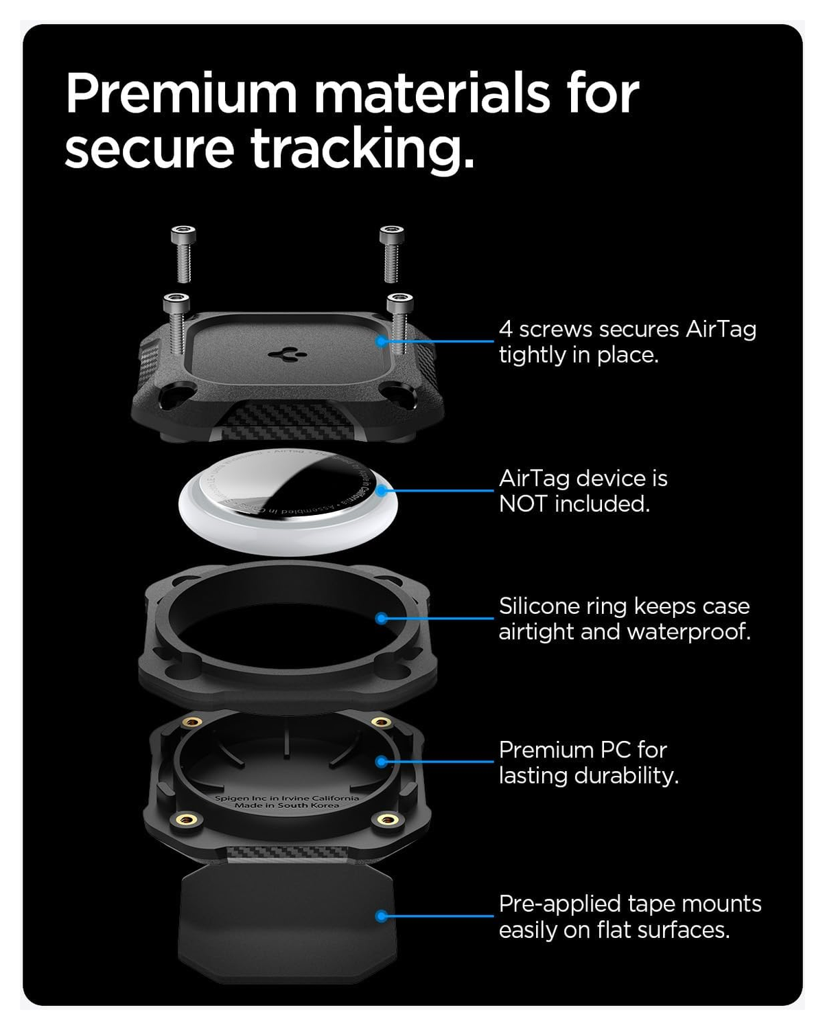 Spigen Tough Armor IP AirTag Hoesje Waterdicht Case met 3M Tape Zwart afbeelding 6