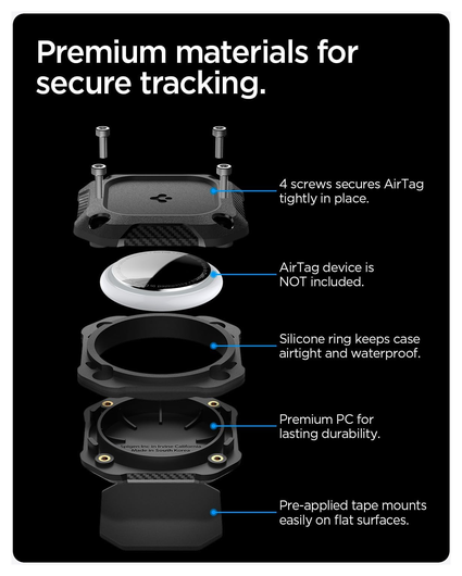 Spigen Tough Armor IP AirTag Hoesje Waterdicht Case met 3M Tape Zwart afbeelding 6