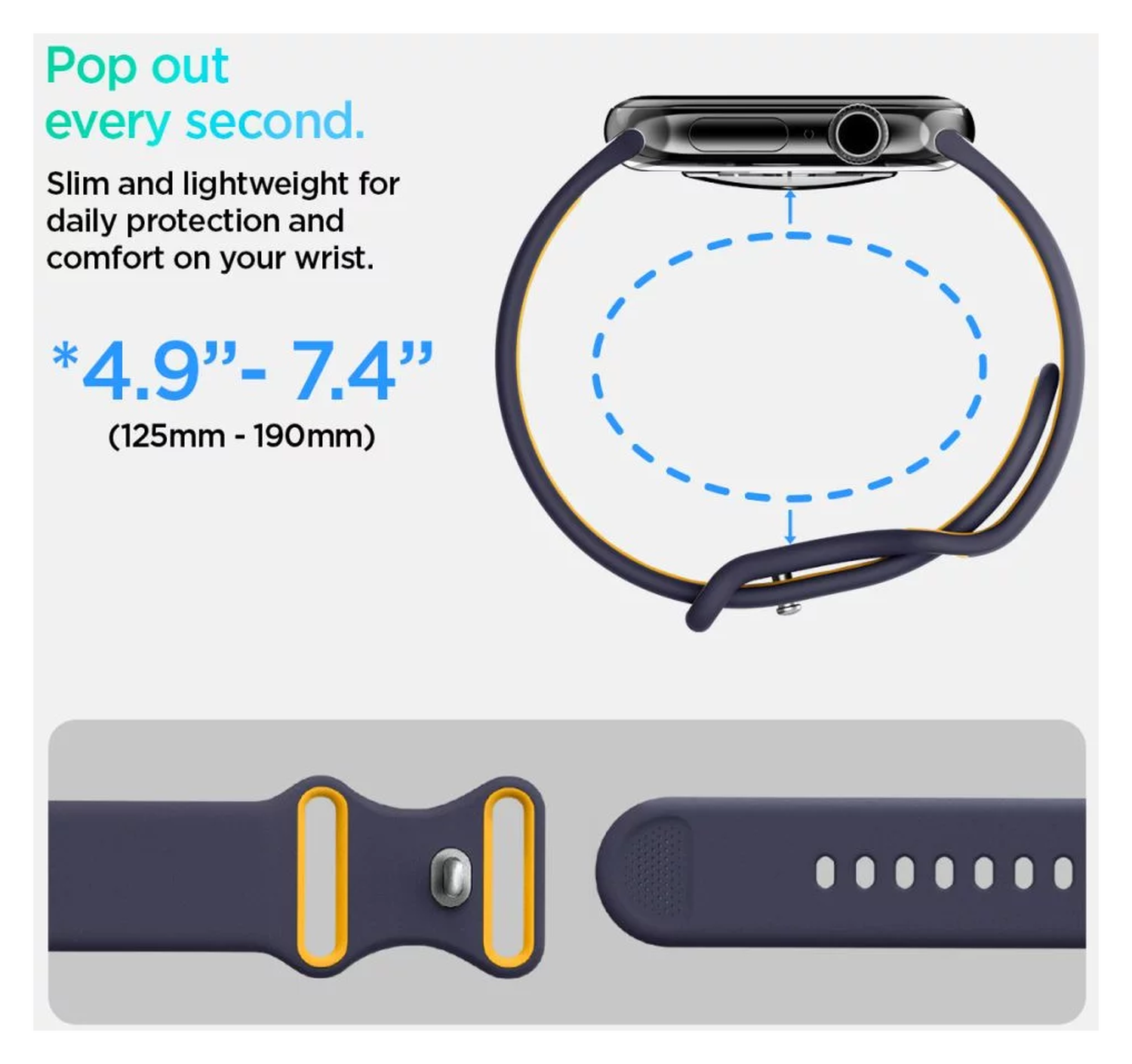 Spigen Nano Pop - Apple Watch 1-10/SE - 42/41/40/38MM Bandje - Blauw Geel afbeelding 5