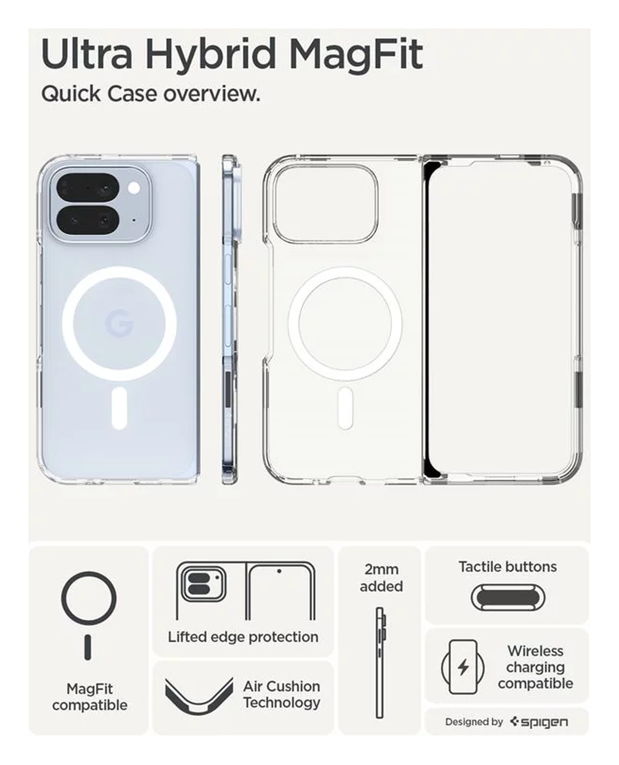 Spigen Ultra Hybrid MagFit Google Pixel 10 Pro Fold Hoesje MagSafe Clear Wit afbeelding 3