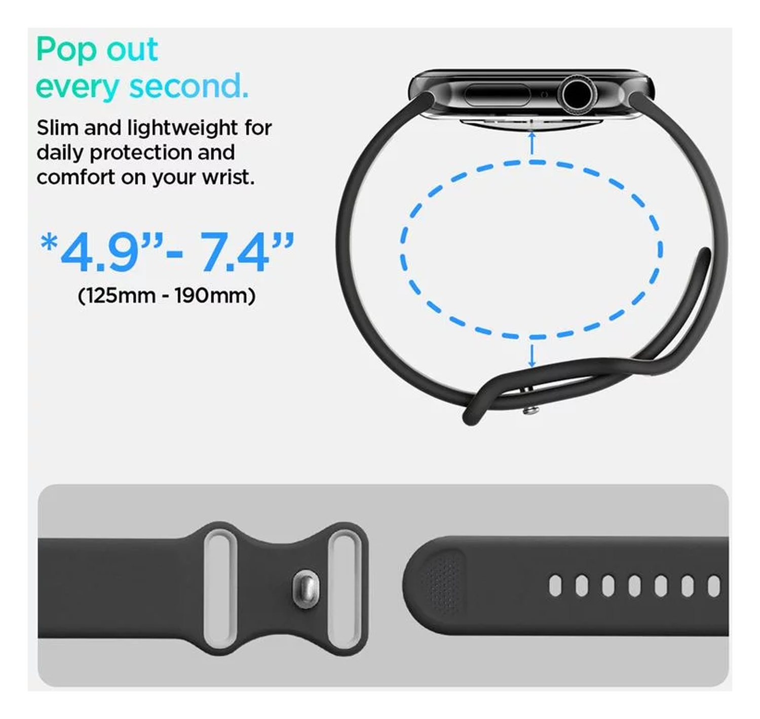 Spigen Nano Pop - Apple Watch 1-10/SE - 42/41/40/38MM Bandje - Zwart afbeelding 5