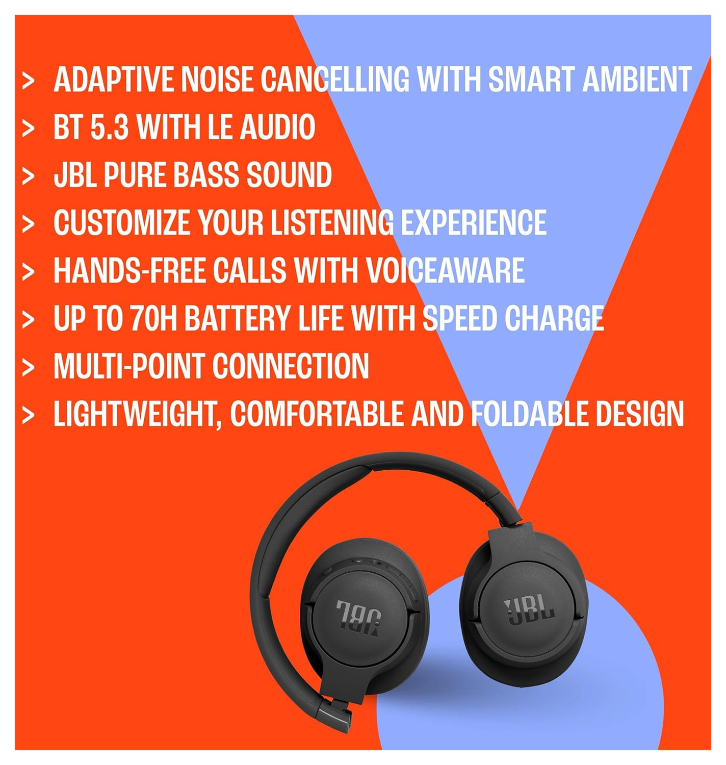 JBL Tune 770NC Draadloze 5.3 Over-Ear Koptelefoon met Noise Cancelling Zwart afbeelding 5
