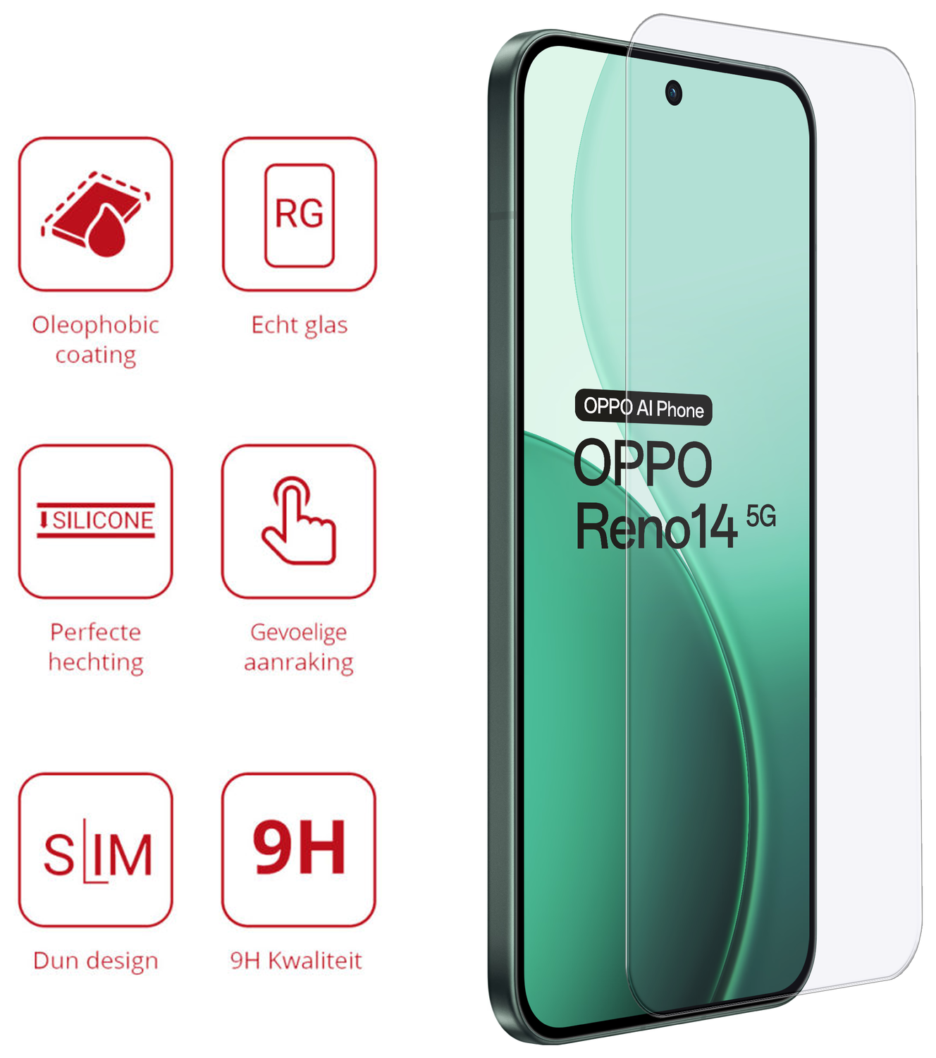 Rosso Oppo Reno 14 9H Tempered Glass Screen Protector afbeelding 2