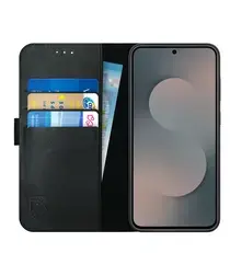 Rosso Deluxe Samsung Galaxy S25 FE Hoesje Echt Leer Book Case Zwart afbeelding