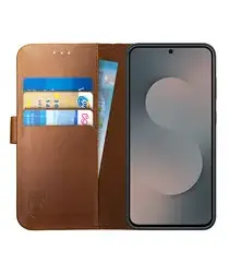 Rosso Deluxe Samsung Galaxy S25 FE Hoesje Echt Leer Book Case Bruin afbeelding