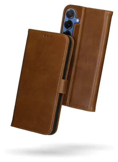 Rosso Deluxe Samsung Galaxy S25 FE Hoesje Echt Leer Book Case Bruin afbeelding 2