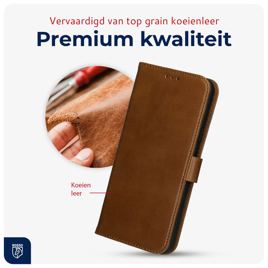 Rosso Deluxe Samsung Galaxy S25 FE Hoesje Echt Leer Book Case Bruin afbeelding 4