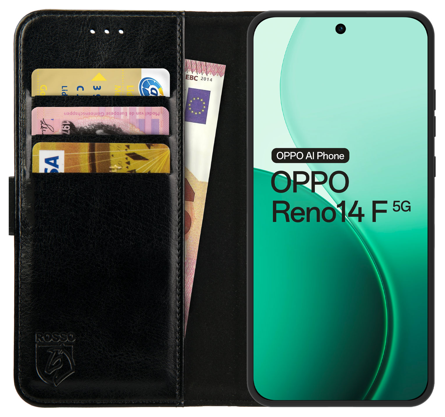 Rosso Element Oppo Reno 14 F Hoesje Book Case Wallet Zwart afbeelding 1