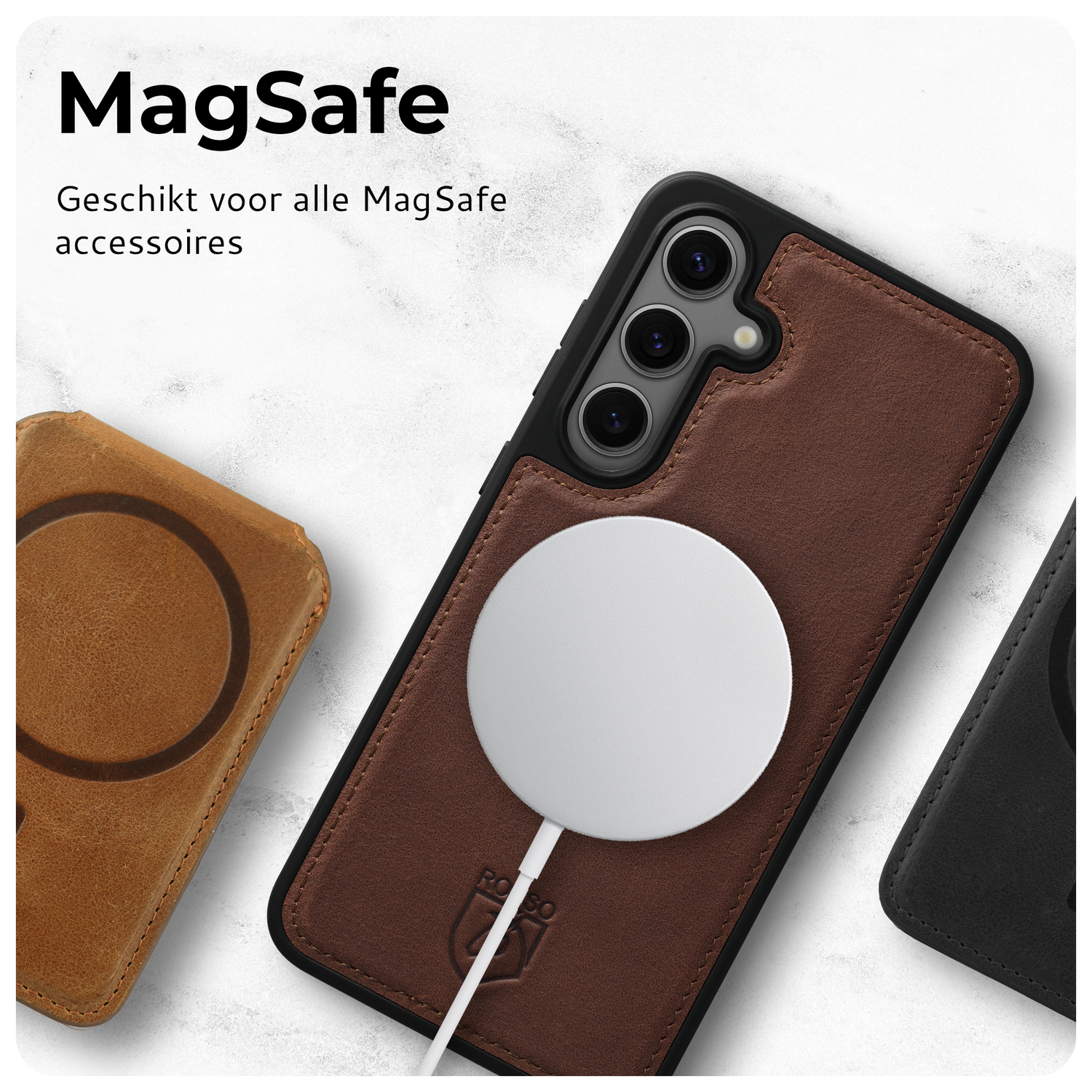Rosso Elite Samsung S25 FE Hoesje met MagSafe Book Case Echt Leer Bruin afbeelding 6