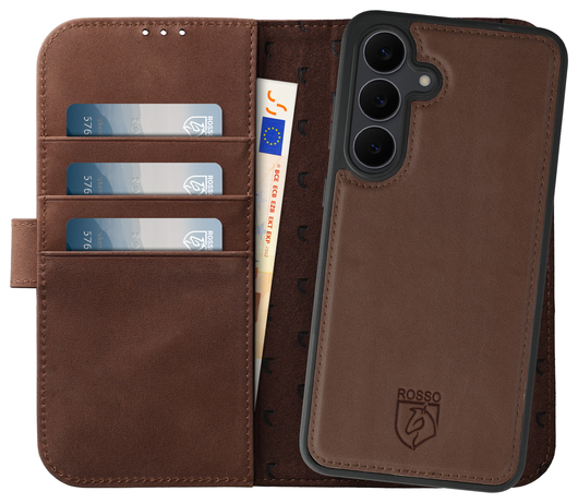 Rosso Elite Samsung S25 FE Hoesje met MagSafe Book Case Echt Leer Bruin afbeelding 1