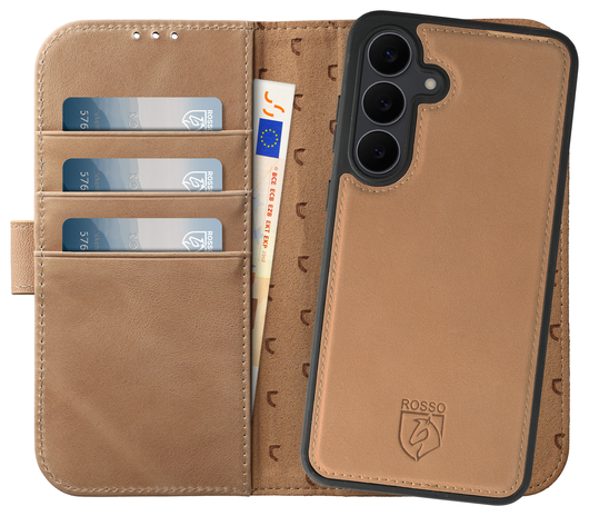 Rosso Elite Samsung S25 FE Hoesje met MagSafe Book Case Echt Leer Lichtbruin afbeelding 1