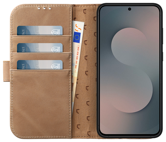 Rosso Elite Samsung S25 FE Hoesje met MagSafe Book Case Echt Leer Lichtbruin afbeelding 2