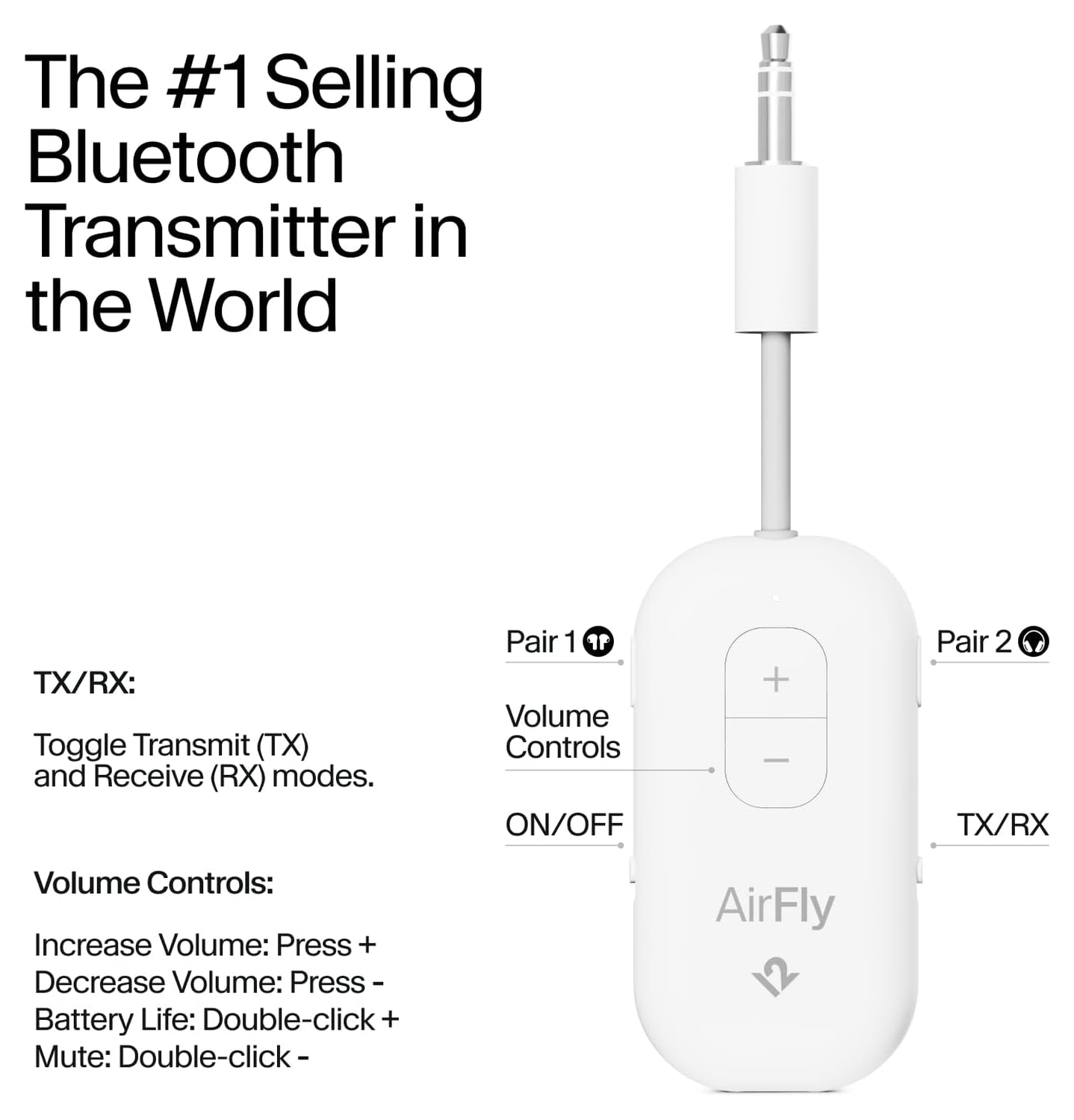 Twelve South AirFly Pro 2 Wireless Bluetooth Transmitter/Receiver 3.5mm Jack Wit afbeelding 6
