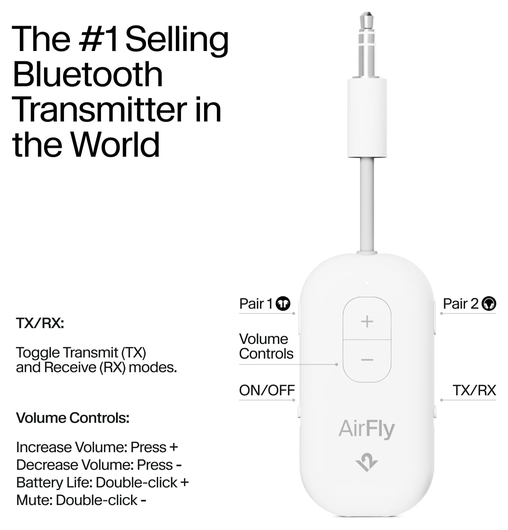 Twelve South AirFly Pro 2 Wireless Bluetooth Transmitter/Receiver 3.5mm Jack Wit afbeelding 6