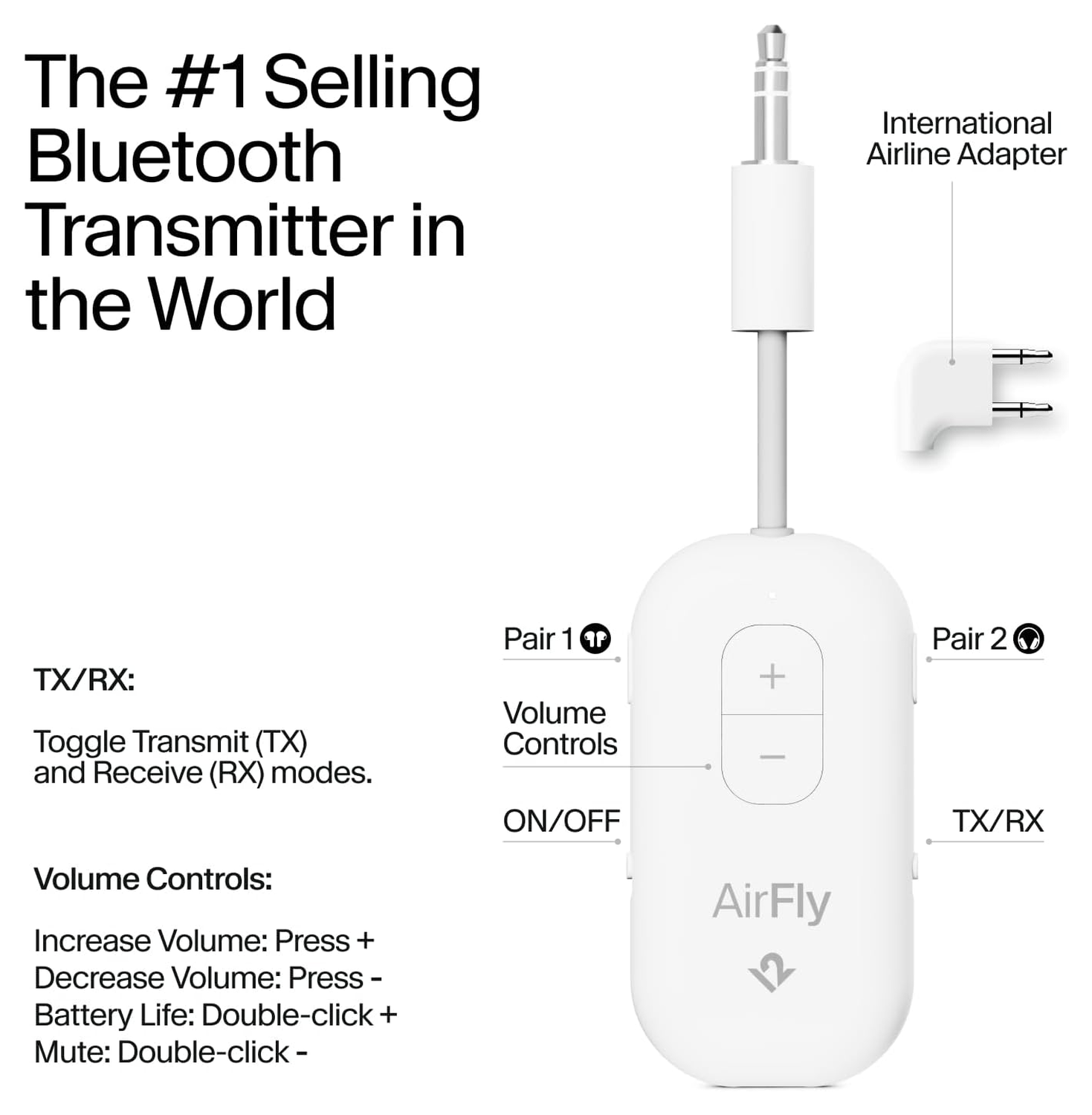 Twelve South AirFly Pro 2 Deluxe Wireless Bluetooth Transmitter/Receiver Wit afbeelding 2