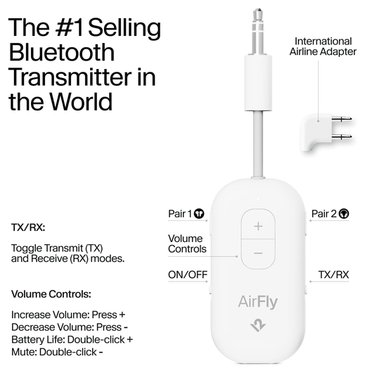 Twelve South AirFly Pro 2 Deluxe Wireless Bluetooth Transmitter/Receiver Wit afbeelding 2