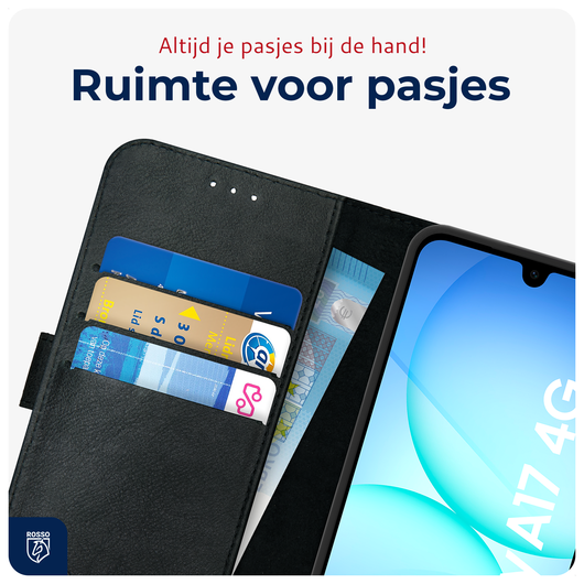Rosso Deluxe Samsung Galaxy A17 Hoesje Echt Leer Book Case Zwart afbeelding 7
