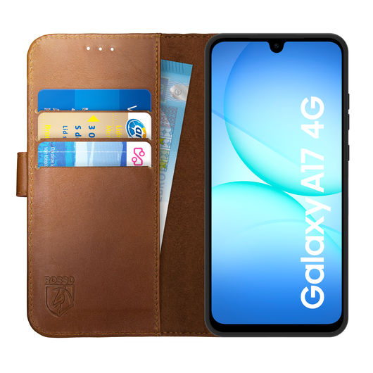 Rosso Deluxe Samsung Galaxy A17 Hoesje Echt Leer Book Case Bruin afbeelding 1
