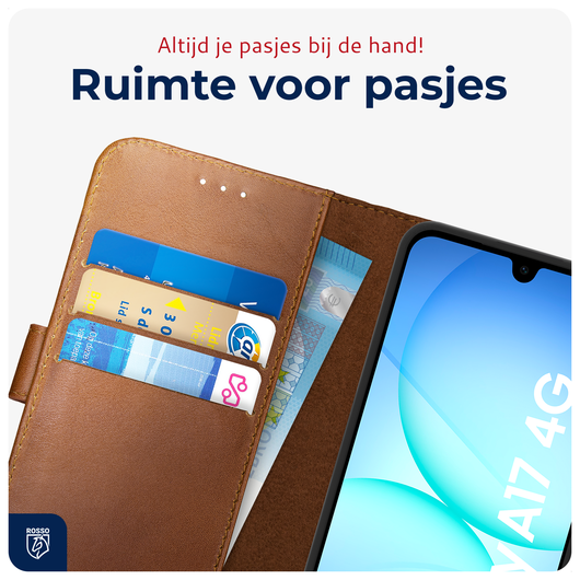 Rosso Deluxe Samsung Galaxy A17 Hoesje Echt Leer Book Case Bruin afbeelding 7