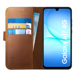 Rosso Deluxe Samsung Galaxy A17 Hoesje Echt Leer Book Case Bruin afbeelding