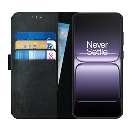 Rosso Deluxe OnePlus Nord 5 Hoesje Echt Leer Book Case Zwart afbeelding